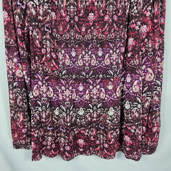 J. Jill Blouse Women's Size Small Purple Black Mixed Print Smocked Bodice - Picture 5 of 14
